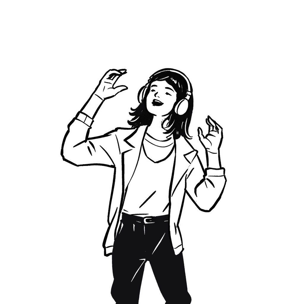 Illustration of Woman Enjoying Music