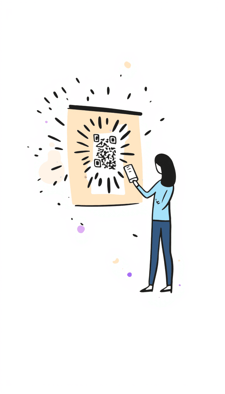 Illustration of Woman Scanning QR Code