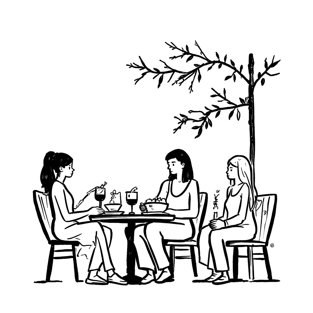 Illustration of Women Dining Outdoors