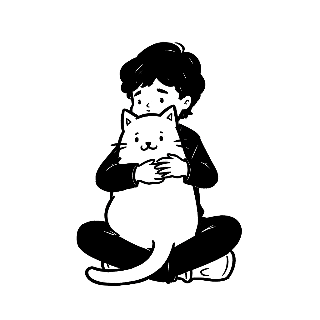 Illustration of a Boy Hugging Fluffy Cat