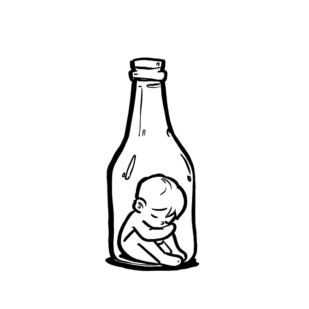 Illustration of a Boy Inside a Bottle