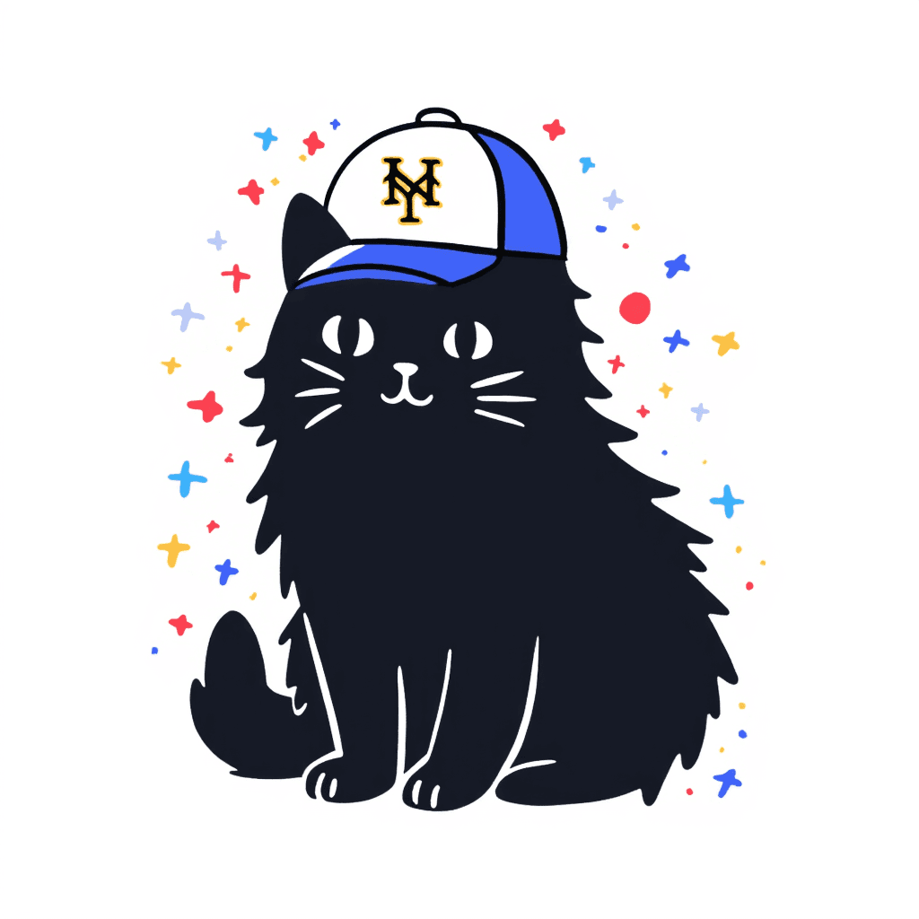 Illustration of a Cat in Mets Cap