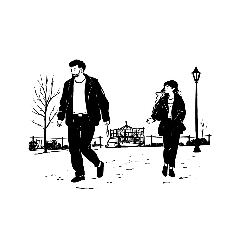 Illustration of a Couple Walking in Park