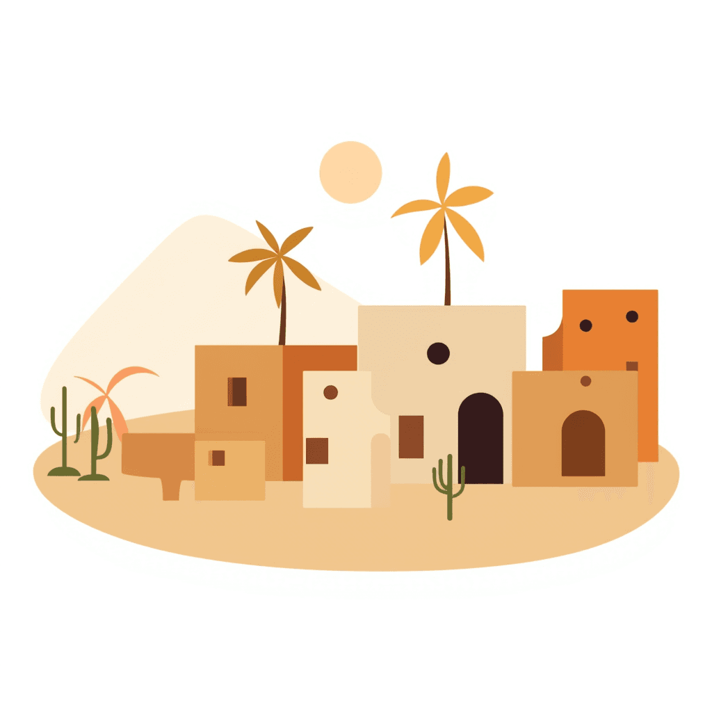 Illustration of a Desert Village Scene
