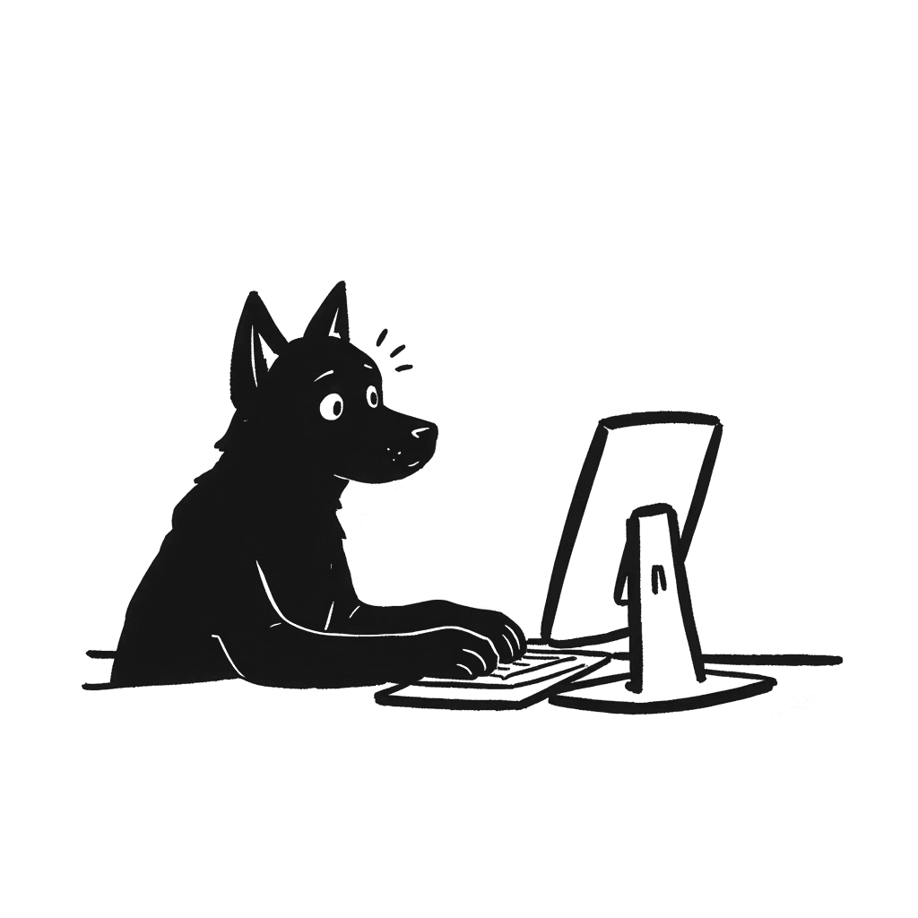 Illustration of a Dog Using a Computer