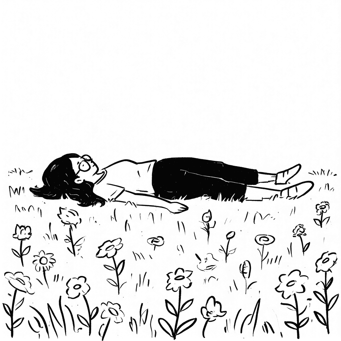 Illustration of a Girl in Flower Field