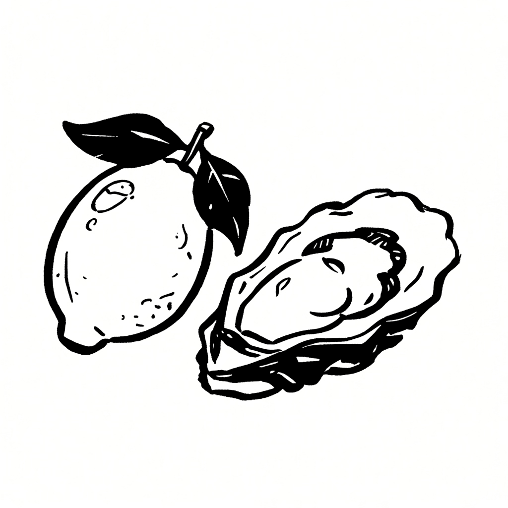 Illustration of a Lemon and an Oyster