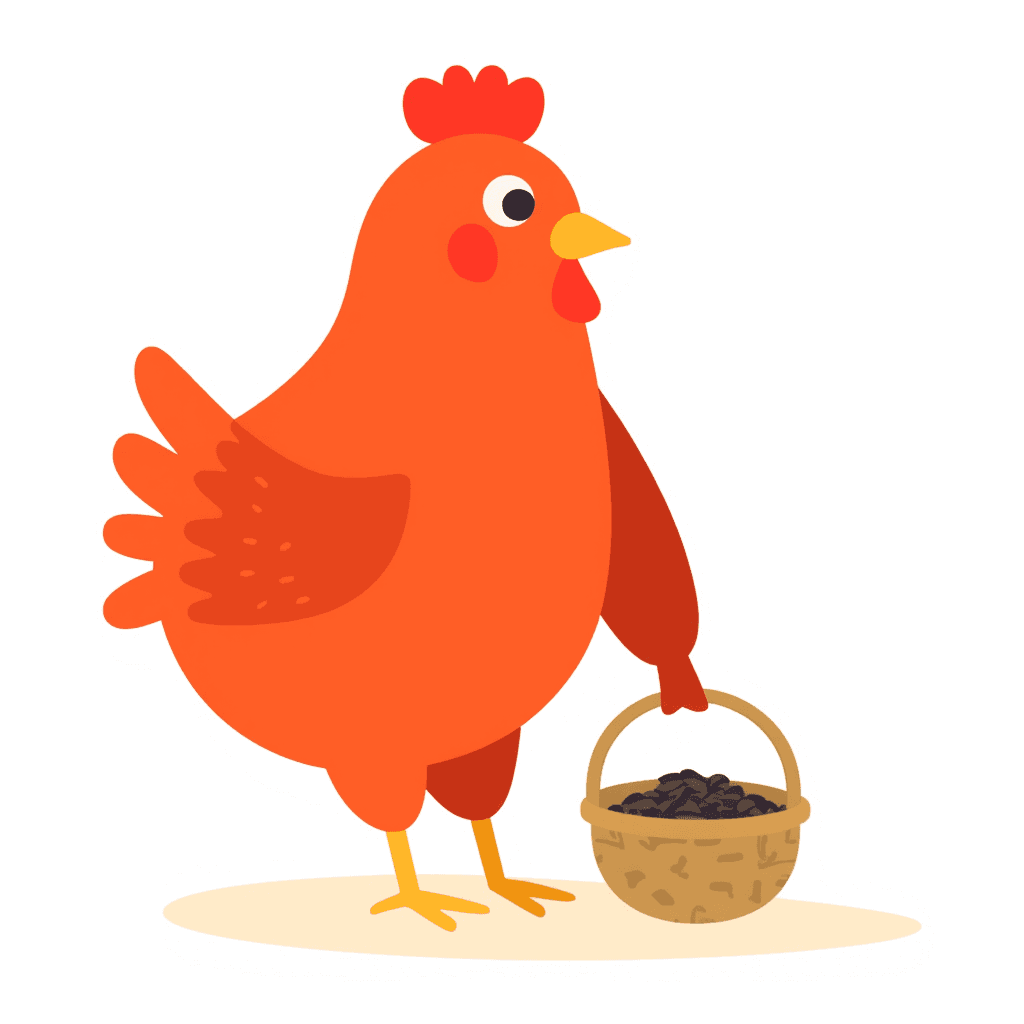 Illustration of a Red Hen with Seeds