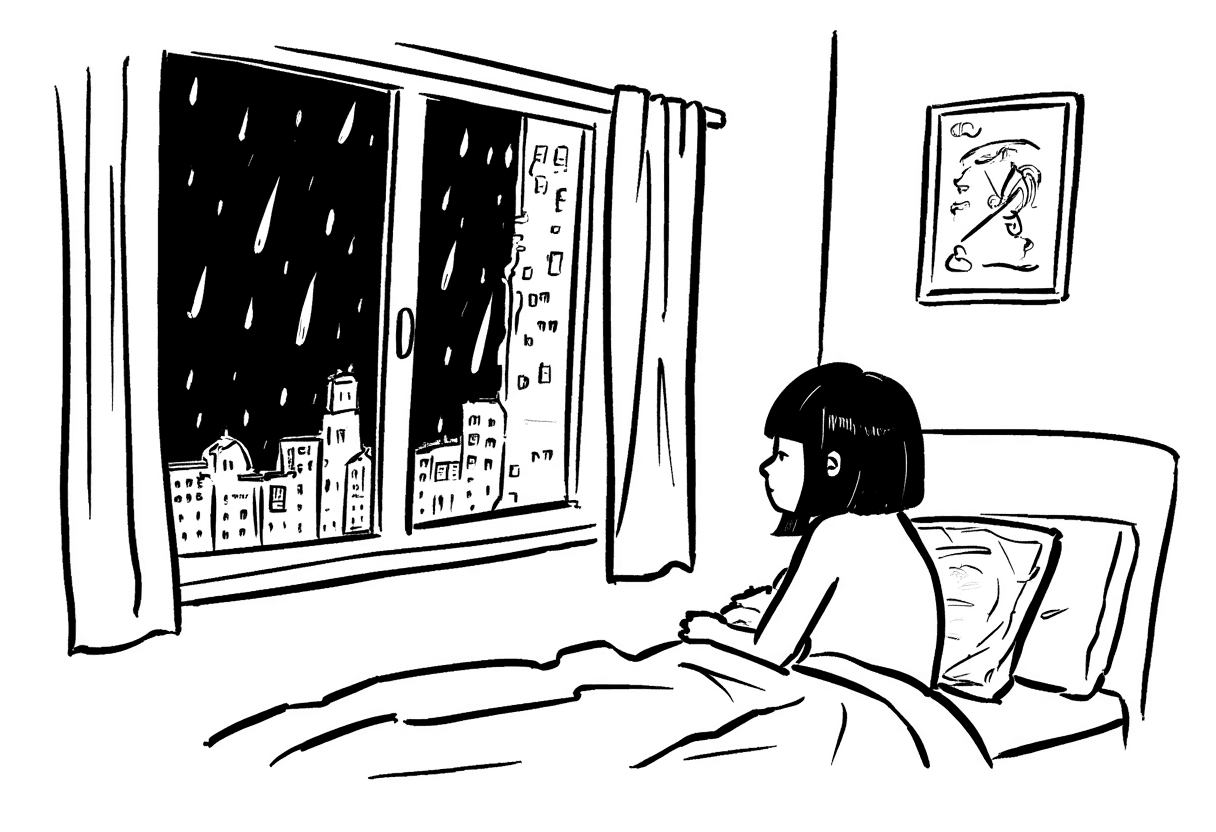 Illustration of a Sad Girl in Her Room