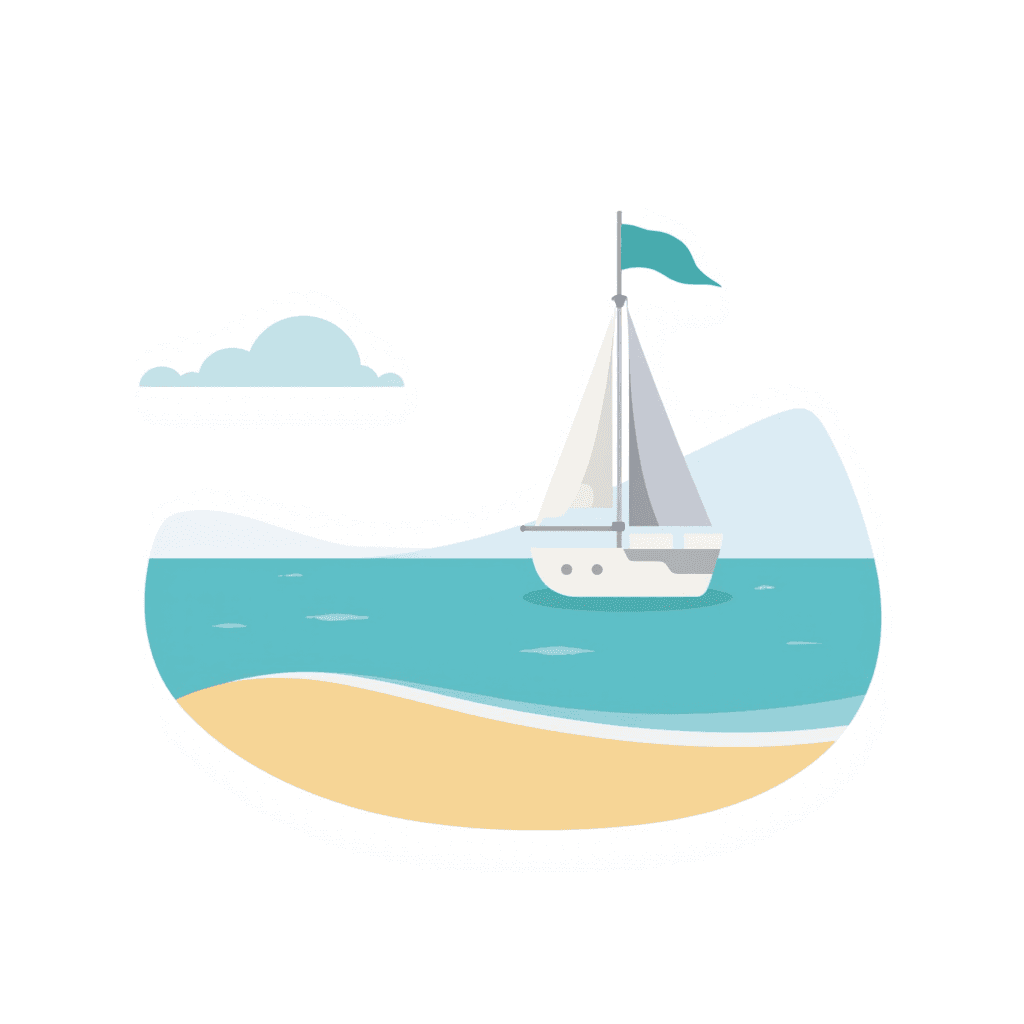 Illustration of a Sailboat by the Beach
