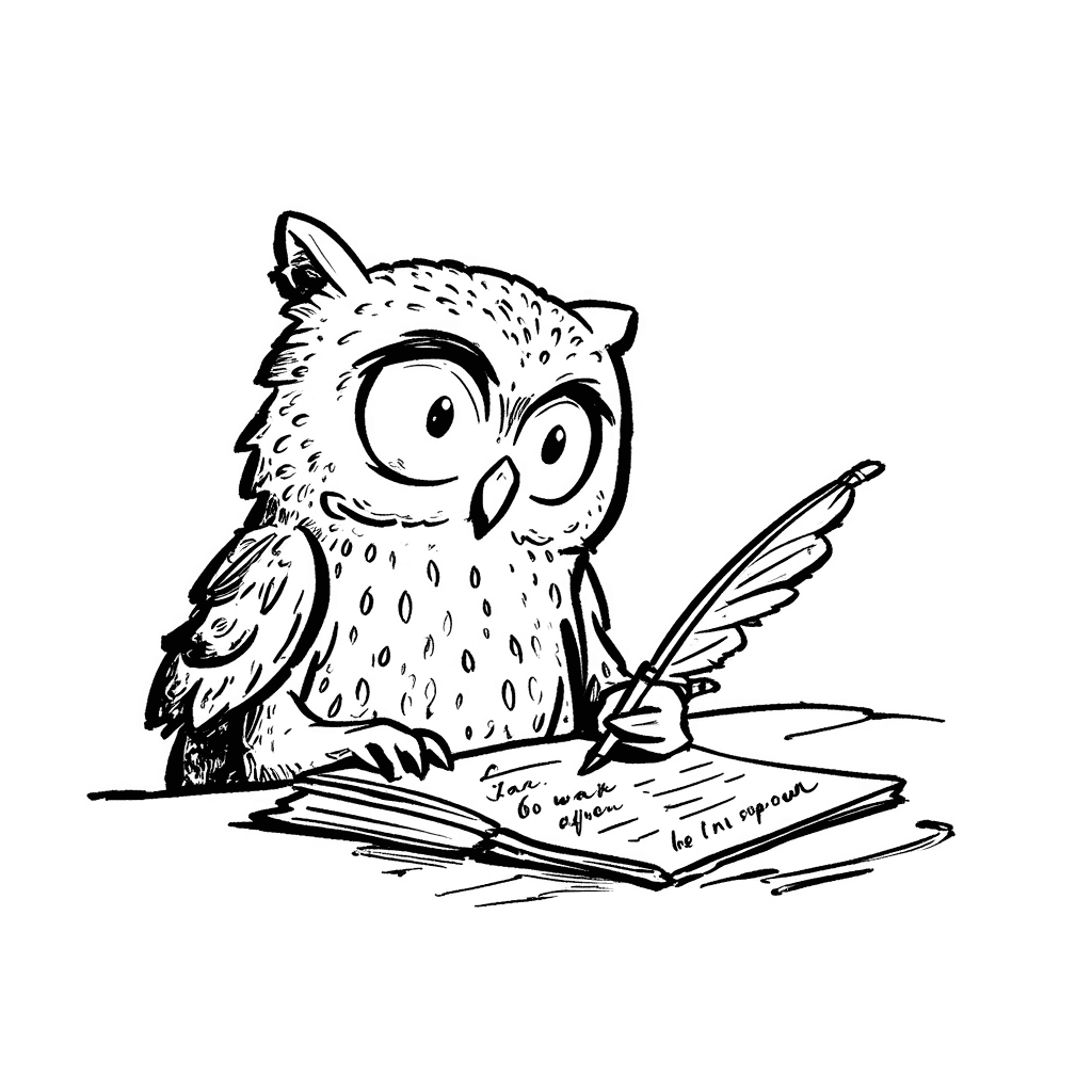 Illustration of a Tired Owl Writing