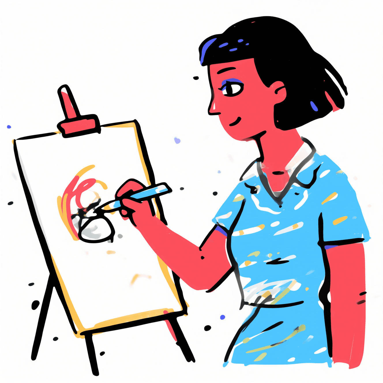 Illustration of a Woman Drawing on Canvas