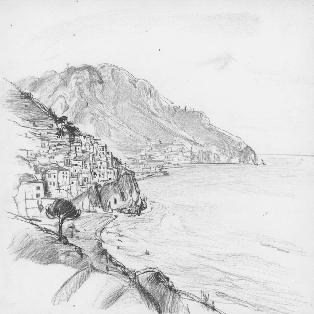 Sketch ofamalfi coast line