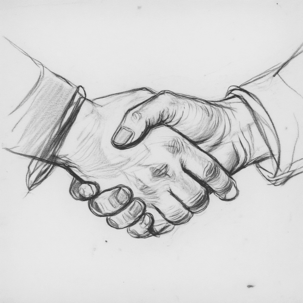 Sketch ofshaking hands close up
